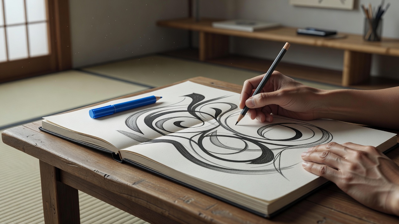 抽象的な形をスケッチするアーティスト